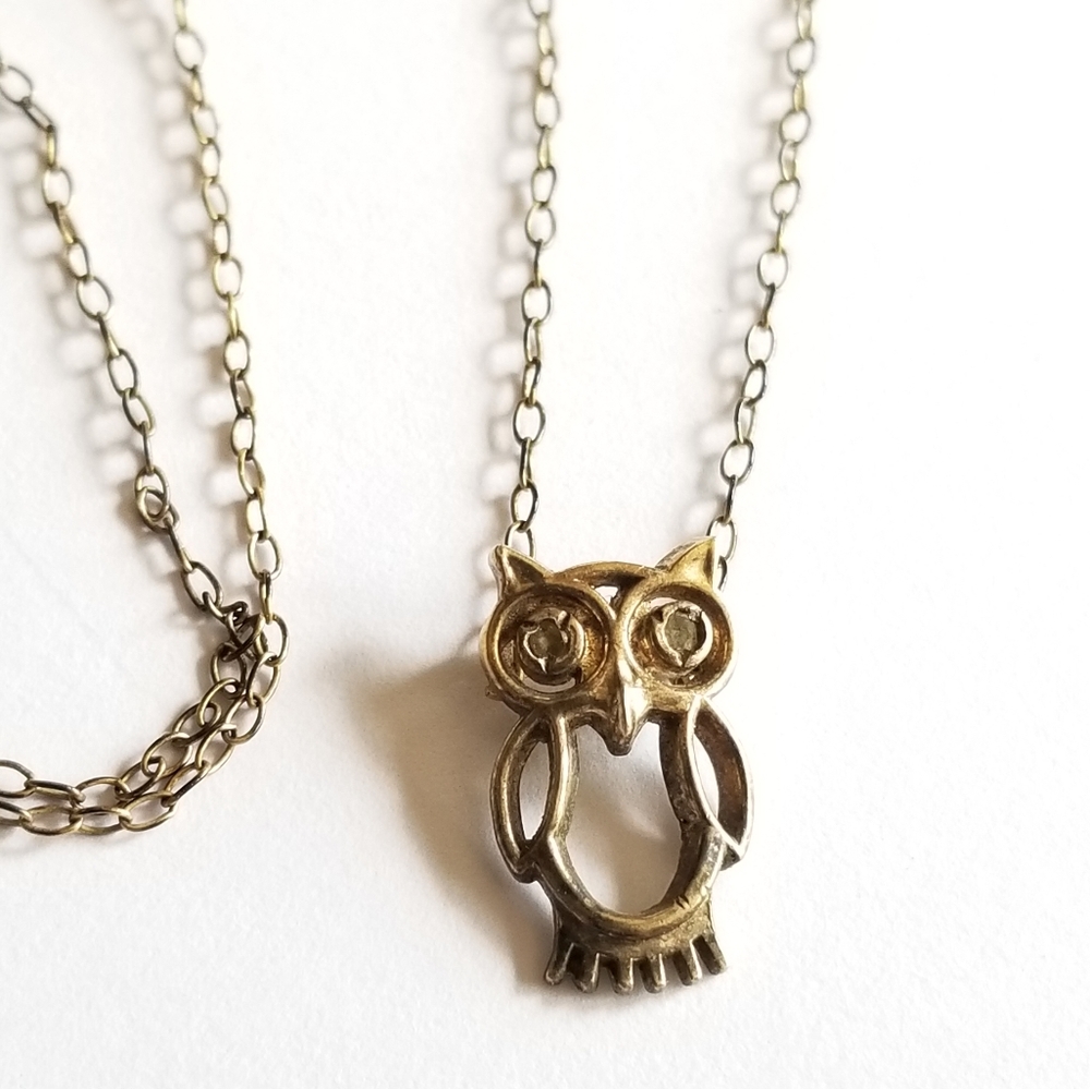 Owl necklace vintage Wells 12k gold fill tiny dainty bird animal